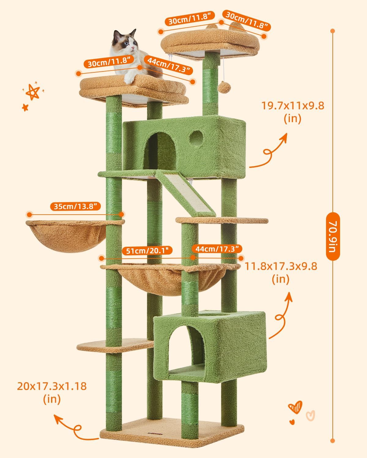 Big Discount Sale 71Inch Modern Wood Cat Tower Large Adult Indoor Multi-Level Cat Condo Sisal Scratching Posts Cat Trees