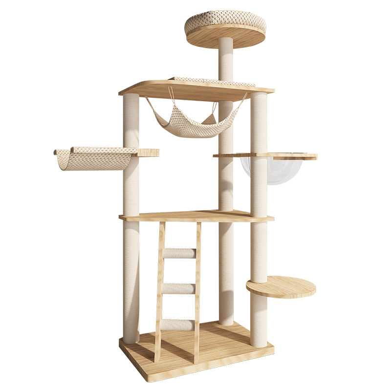 Wholesale Luxury Large Solid Wood Cat Tree With Natural Sisal Sturdy And Durable Cat Climbing Frame For Big Cats
