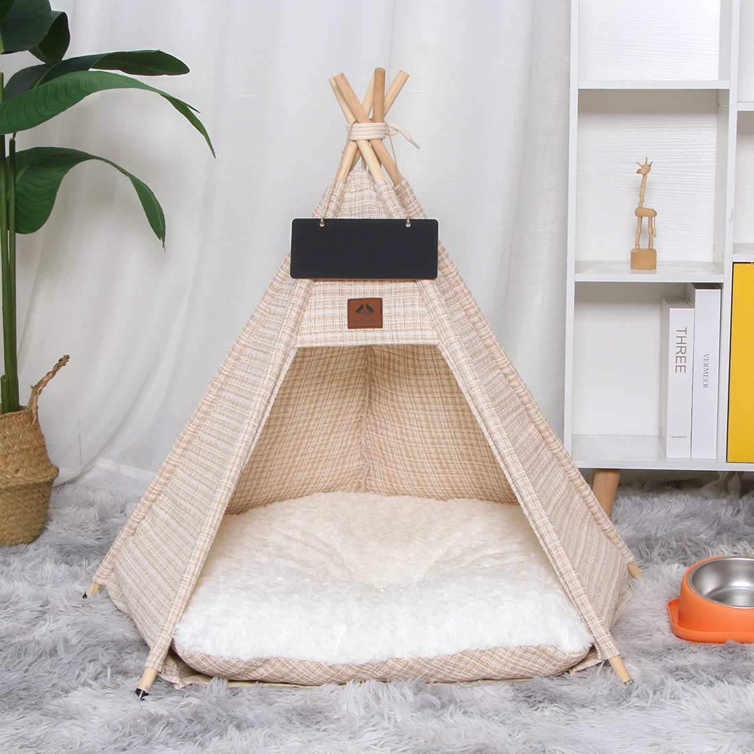 PiCi Paw Cat Teepee and Dog Tent Bed Small to Medium Pet Teepee Bed with Thick Plush Pad