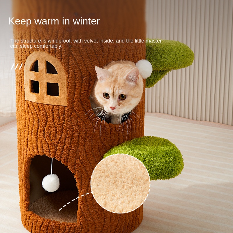 Multi Level Cat Tree Tower Sustainable Solid Wood Cat Climbing Frame Sisal Scratching Posts Felt Bed Hammock Hideaway Cave