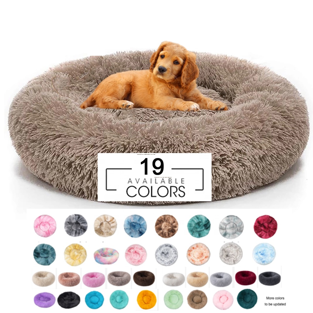 Luxury Plush Soft Calming Donut Dog Bed Dropshipping Washable Extra Large Dog Sofa Cat Round Pet Beds