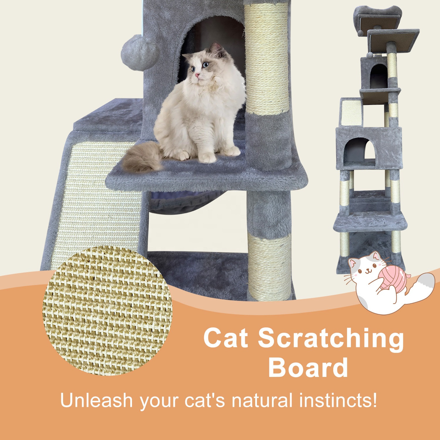 Floor to Ceiling Modern Large Pet Cat Condo Climbing Frame Multi-Level Luxury Cat Tree Tower for Indoor Cats