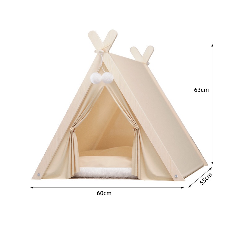 Manufacturer Portable Large Space Wooden Teepee Triangle Cat Bed Stylish Comfortable with Thick Cushion Cat Tent House