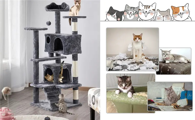 Home Furniture Cat Tree Pets Hammock Sisal Cat Scratching Post Climbing Frame Toy Cat Scratcher Tower