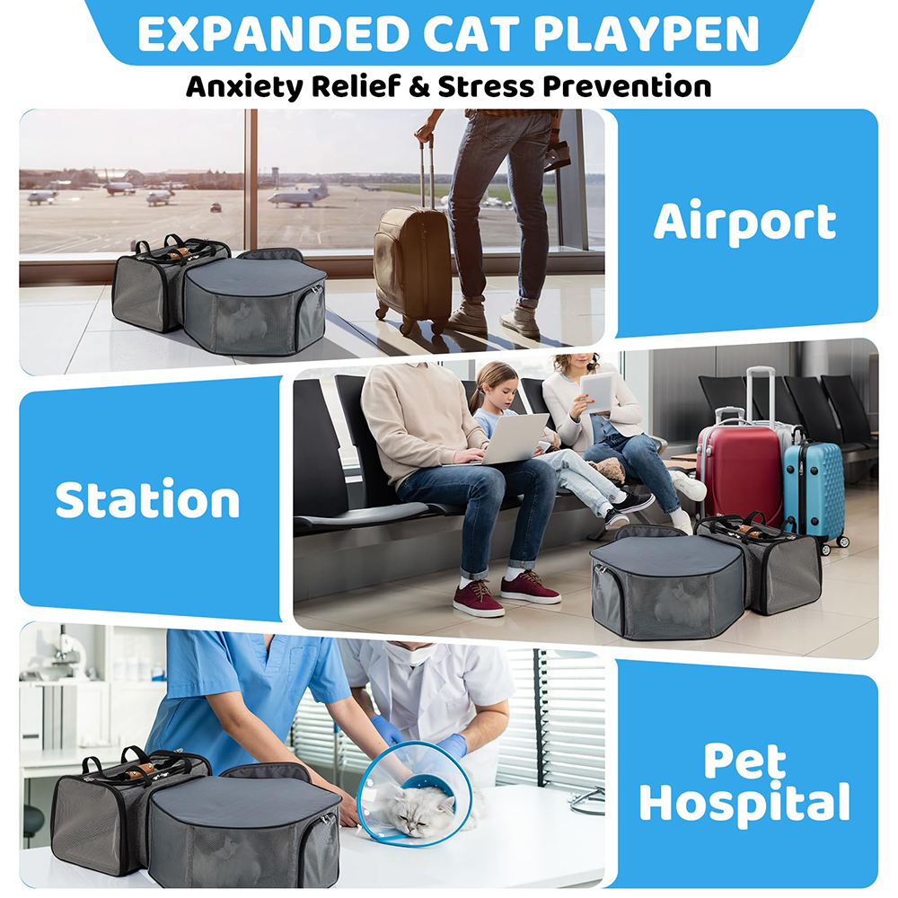Cat Carrier Detachable Airline Approved Large Expandable Mesh Sustainable Soft-Sided Pet Carrier with Zipper Closure