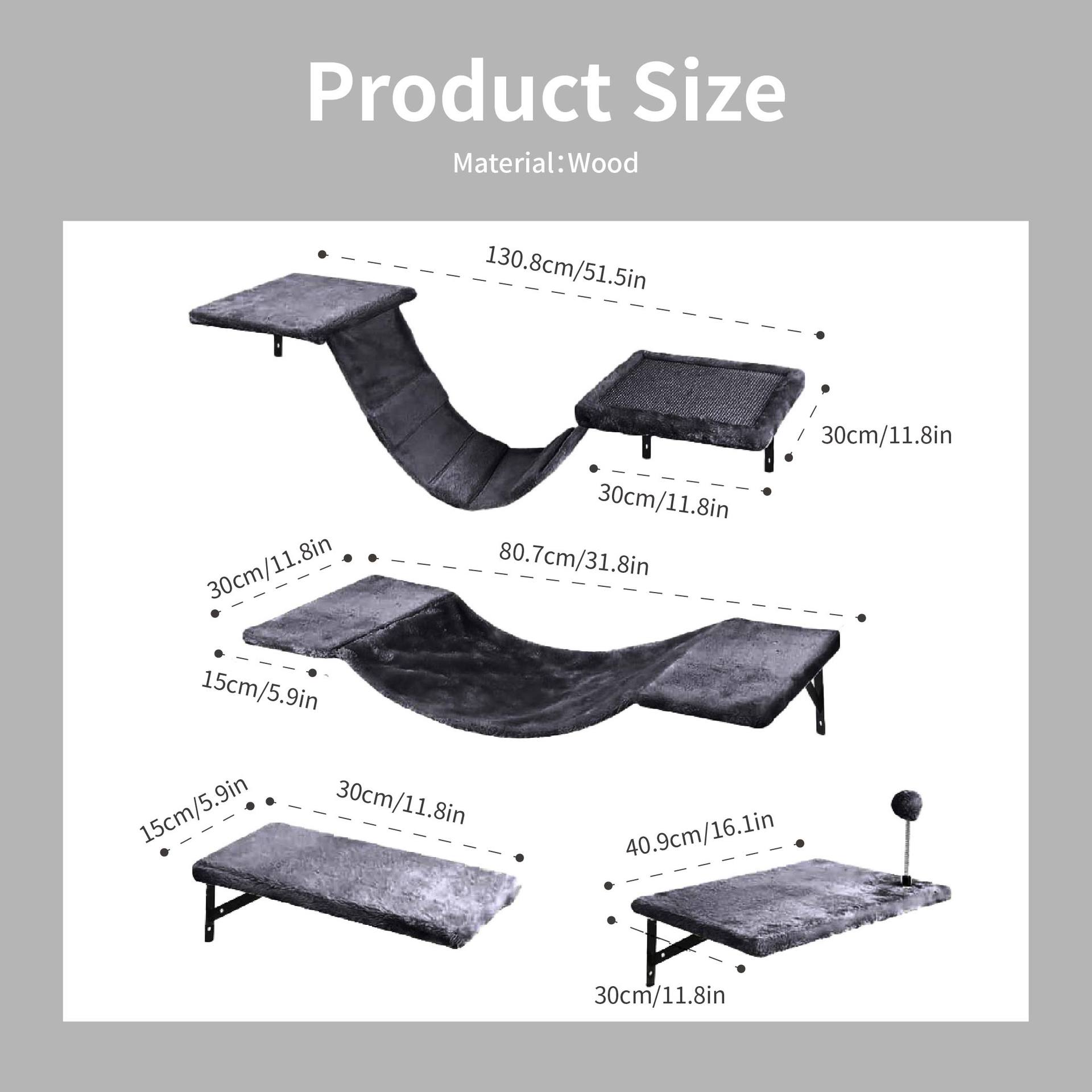 Luxury Modern Solid Wood Wall-mounted Cat Climbing Frame &amp; Jumping Board with Scratching Surface-Multi-cat Family Play Set