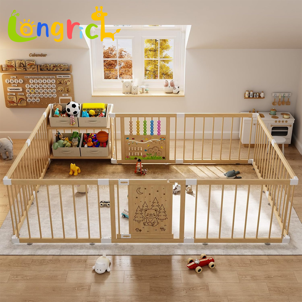 Modern Wooden Baby Storage Playpen Playard Bedroom Living Room Extra Large Adjustable Panels Expandable Eco-Friendly Durable