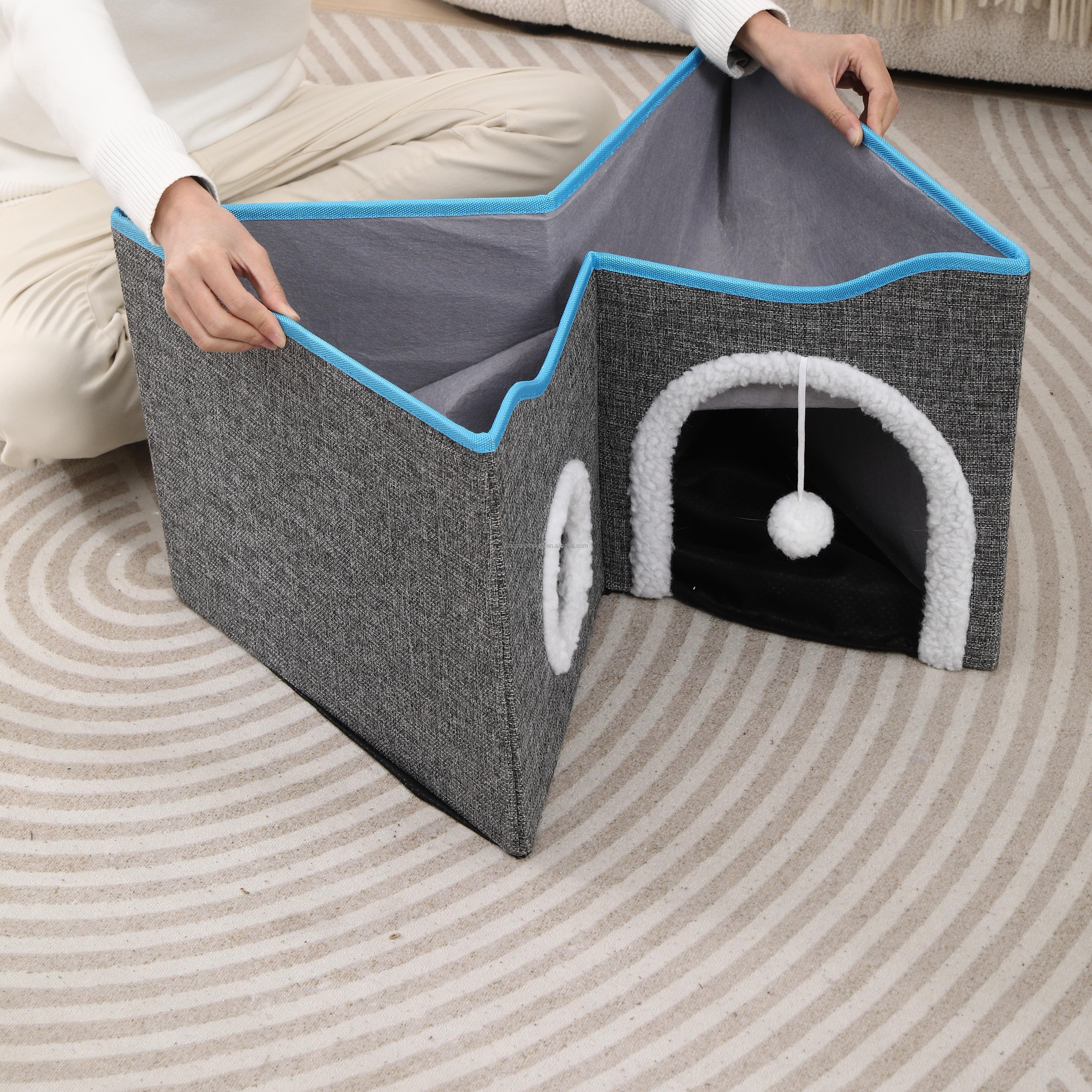 Portable Modern Cat Teepee Bed with Multiple Levels Fabric Collapsible Cat Furniture Set for Home Use for Living Room Furniture