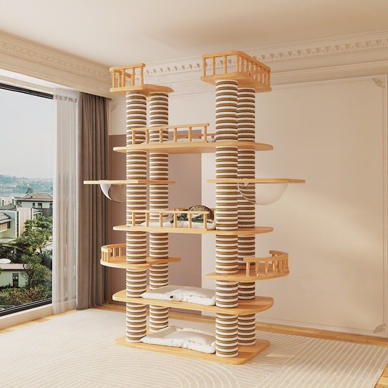 Large-Scale Luxury Modern Solid Wood Sisal Cat Climbing Frames Tower-Style Products 4+ Levels For Wholesale Customization