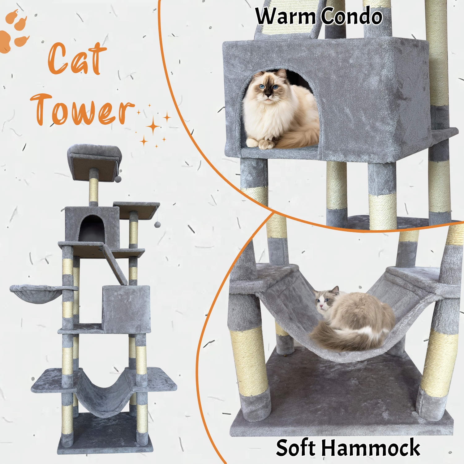 Floor to Ceiling Modern Large Pet Cat Condo Climbing Frame Multi-Level Luxury Cat Tree Tower for Indoor Cats
