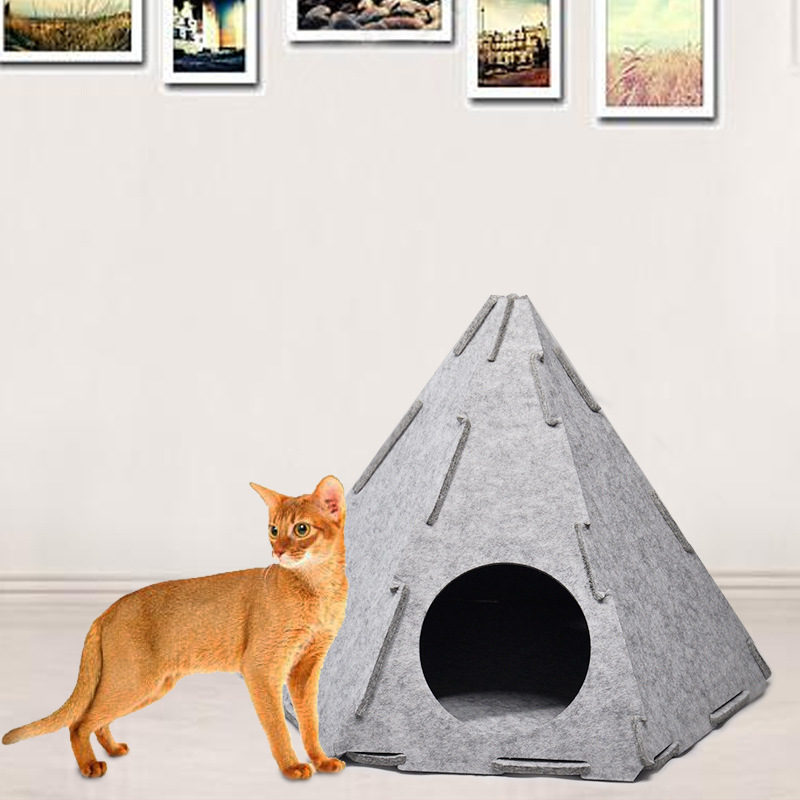 Removable Cat House Pet Teepee Folded Felt Tent Triangle-shaped Felt Nest Mat
