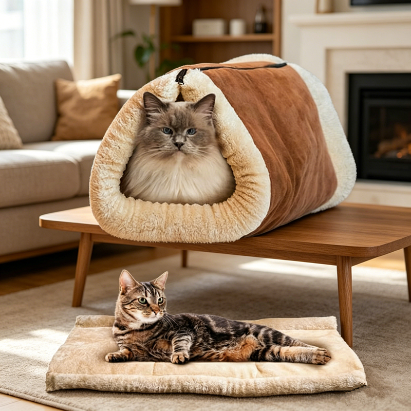 Eco-Friendly Customizable Colors Cozy Triangle Cat Bed Soft Plush Cotton Fill Modern Foldable Pet Teepee Bed for Cats Dogs
