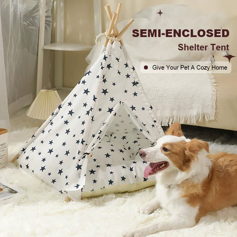 Pet Teepee Dog &amp; Puppy Cat Tents Tipi Bed Portable Houses With Thick Cushion For Pets Cat Tent House