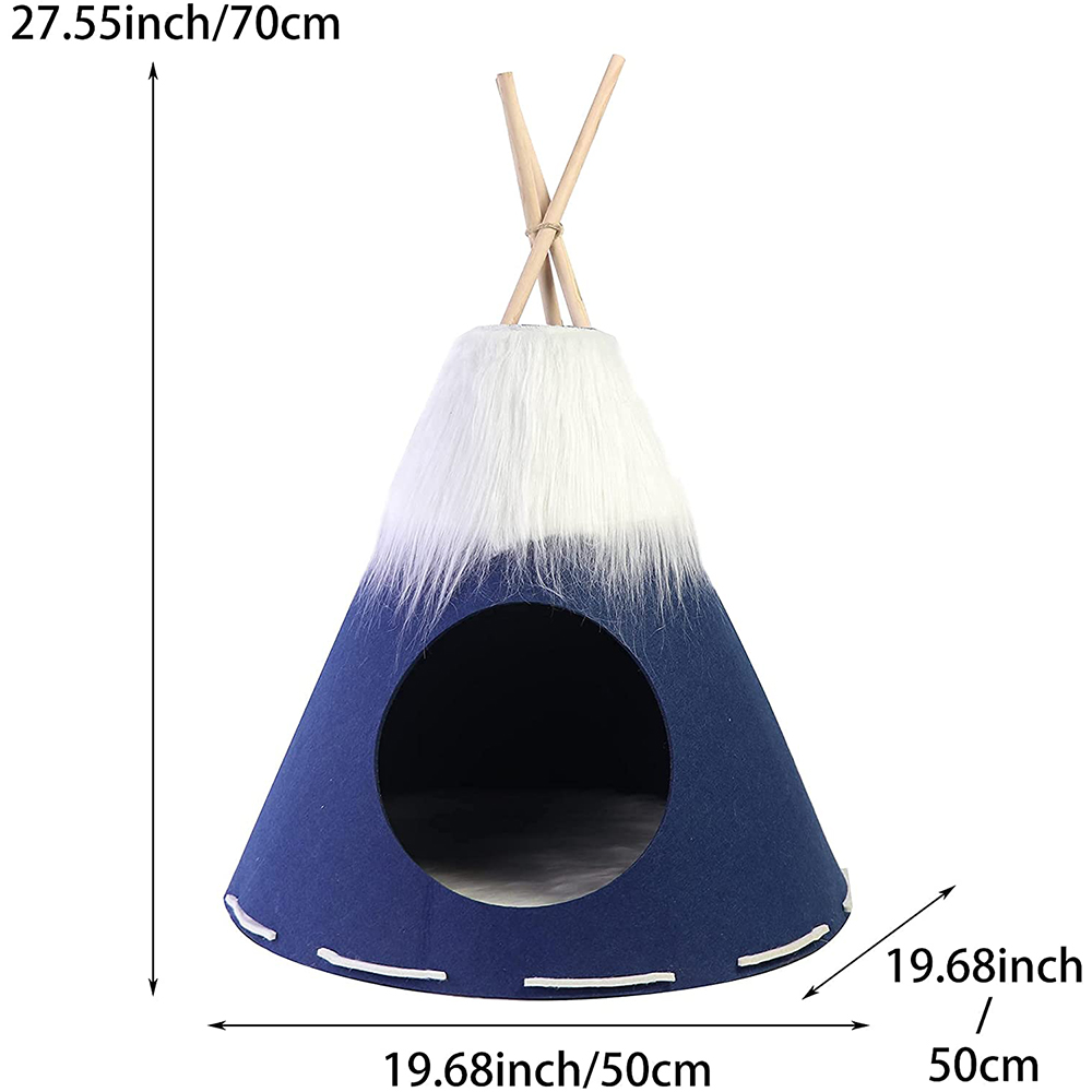 Cone Portable Puppy Sweet Bed Felt Blue Cat Pet Teepee Tent for Small Dogs or Cats