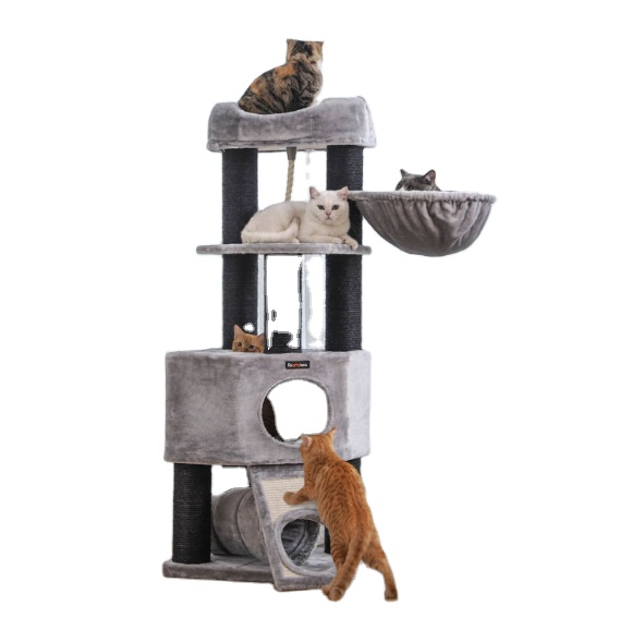 Pet Cat Scratching Tree, Modern Luxury Scratcher Cat Climbing Tree Wood Cat Tree with Scratching Posts