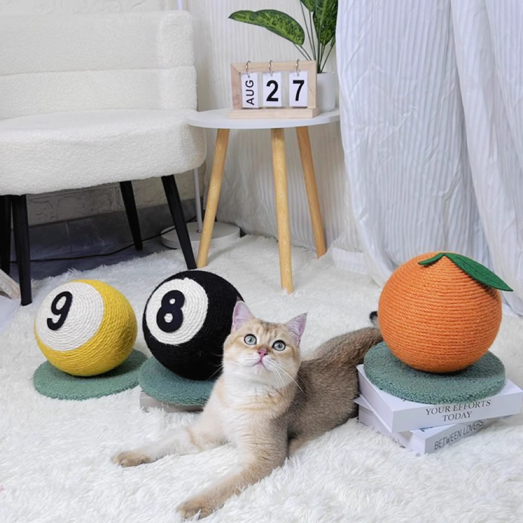 Small Cat Climbing Frame with Swordstick Fruit Cat Scratch Pad Strawberries Oranges Pineapple Billiard Toys for Pets