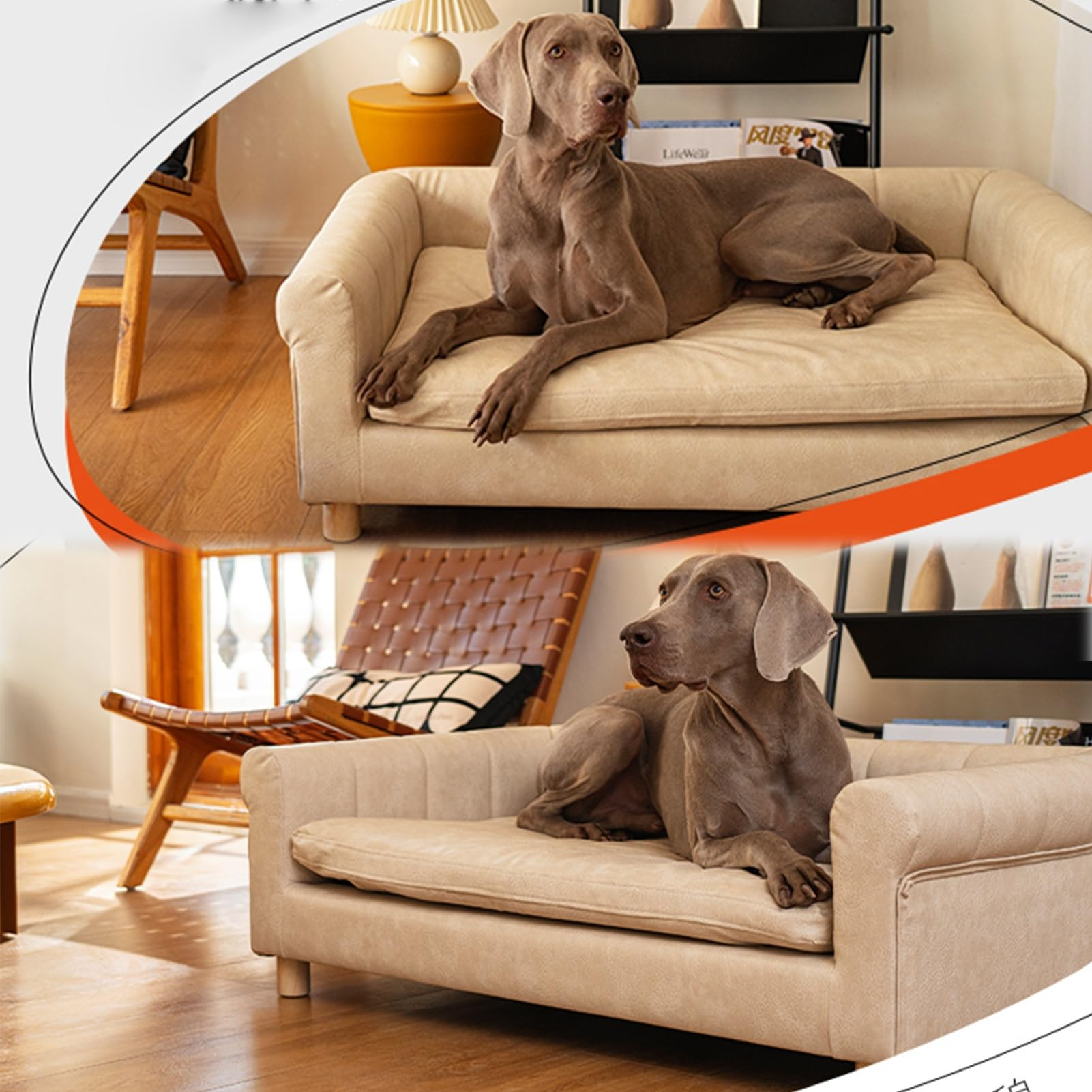 Wooden Pet Sofa Bed for Large Dogs &amp; Cats, Removable Washable Elevated Dog Bed with Wood Frame, All-Season Pet Bed