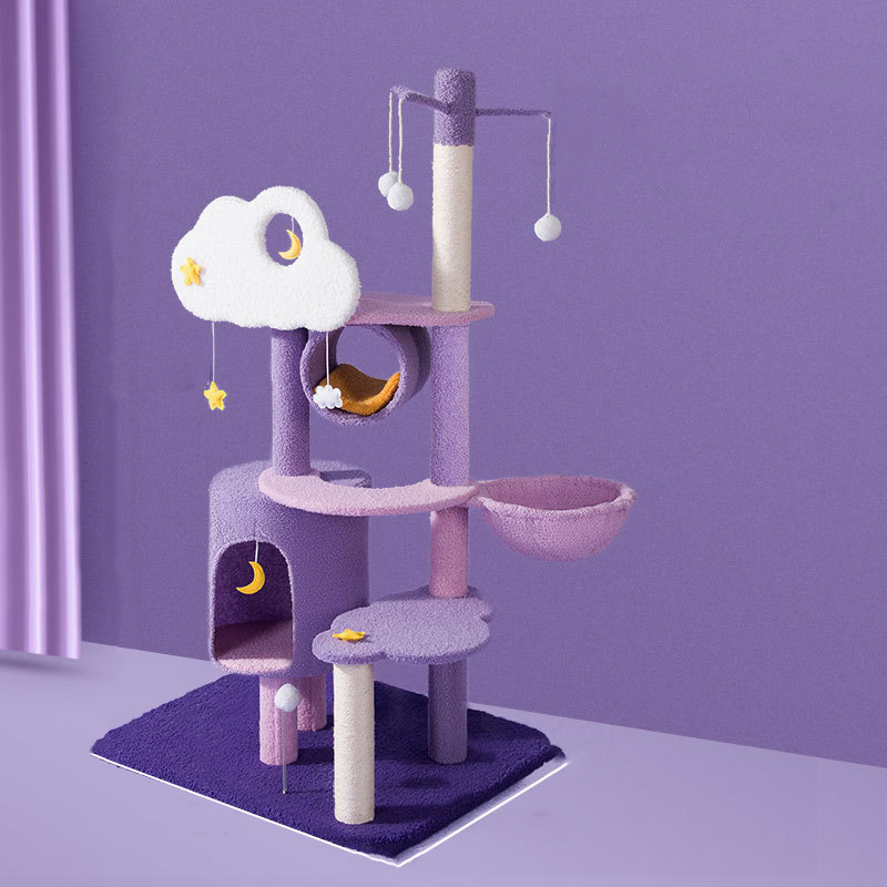 Purple Fantasy Sisal Castle Modern Large Nebula Paradise Climbing Pet Scraper Wooden Apartment Furniture Tower Cat Tree