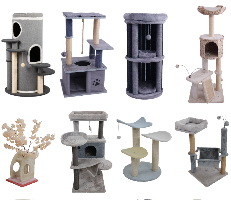 Hot Wholesale Cat Climbing Frame Tree Tower for Indoor Plush Multi-Level Cat Condo with Scratching Posts Perches Cave Hammock