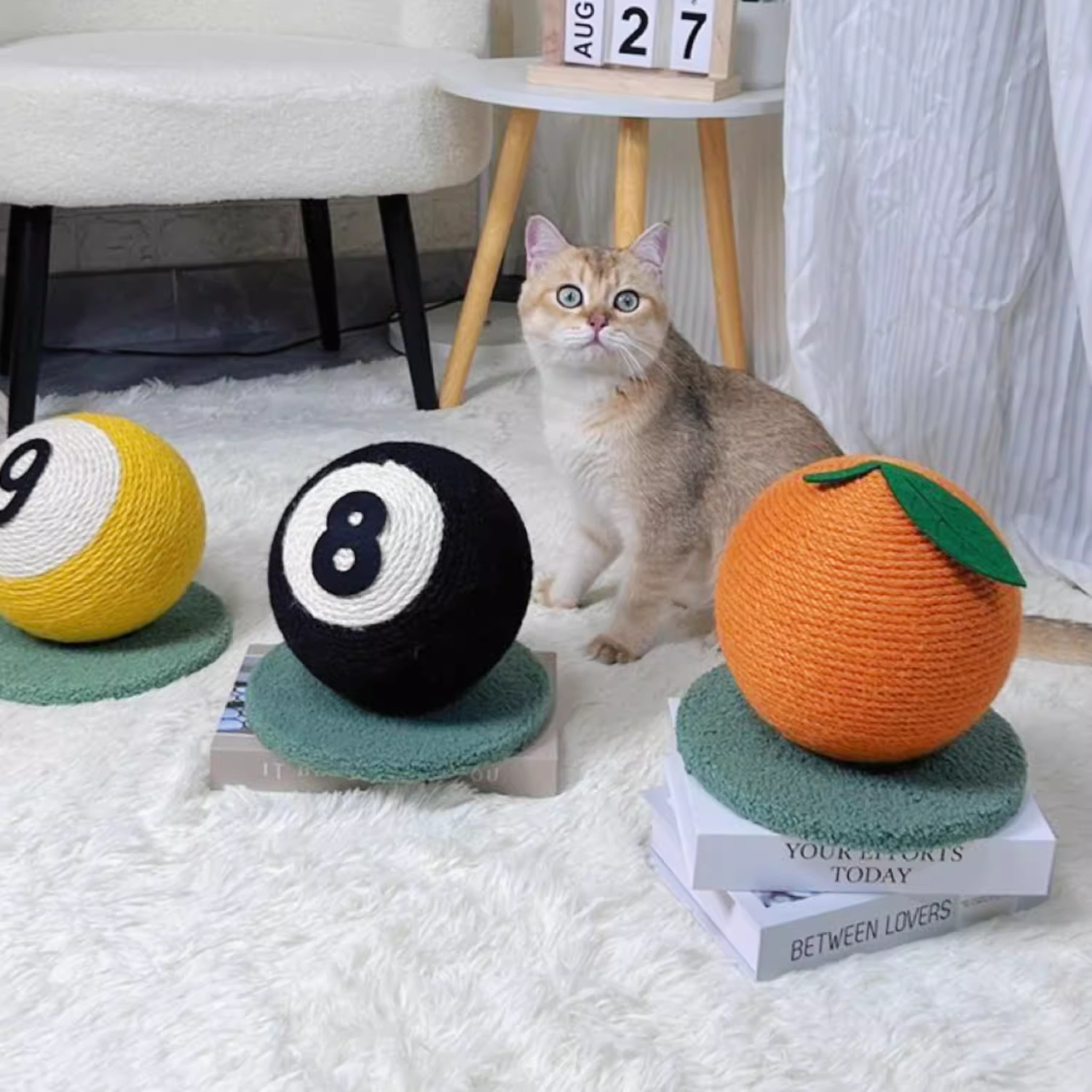 Small Cat Climbing Frame with Swordstick Fruit Cat Scratch Pad Strawberries Oranges Pineapple Billiard Toys for Pets