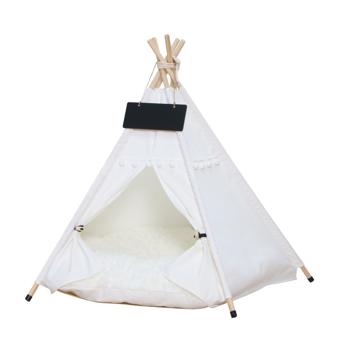 Wholesale Luxury Travel Cat Tent Foldable Linen Cotton Pet Teepee Striped Pattern Removable Washable Small Animals Factory Price