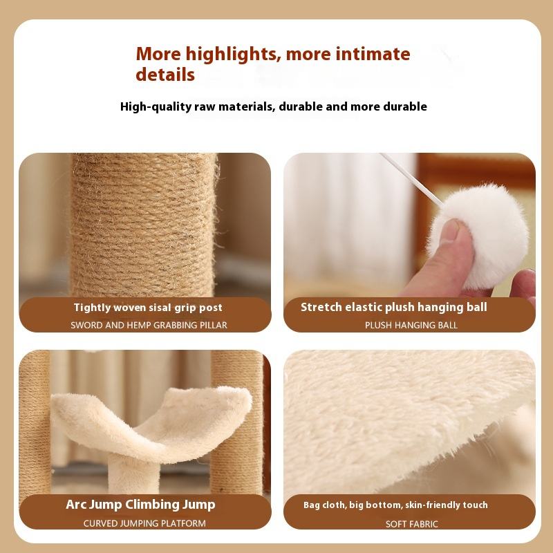 Compact Indoor Cat Tree with Sisal Scratching Post Hammock Perch Plush Platform Small Cat Tower for Apartment