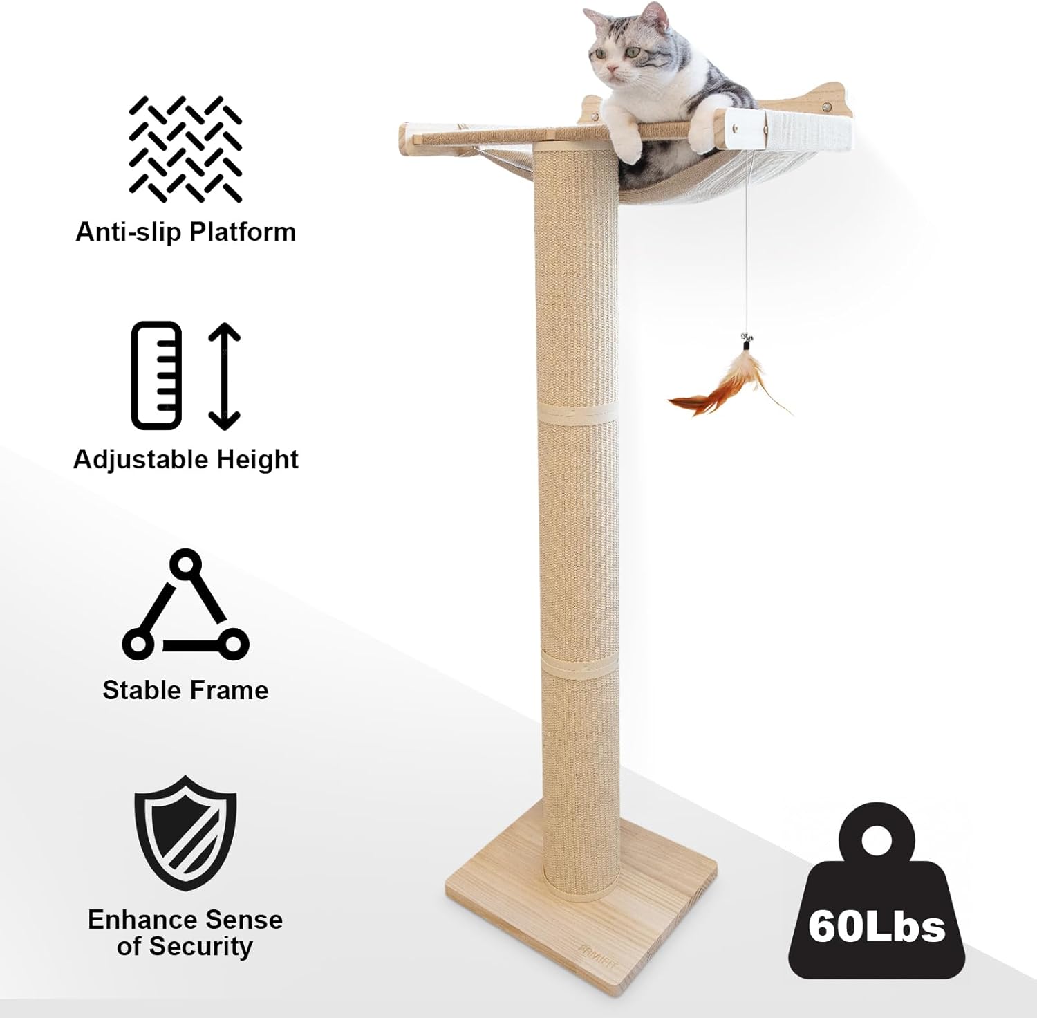 Anti-Slip Upgraded Large Wood Cat Tree with Window Perch and Scratching Post 54.3 Inch Adjustable Tall Eco-Friendly Design