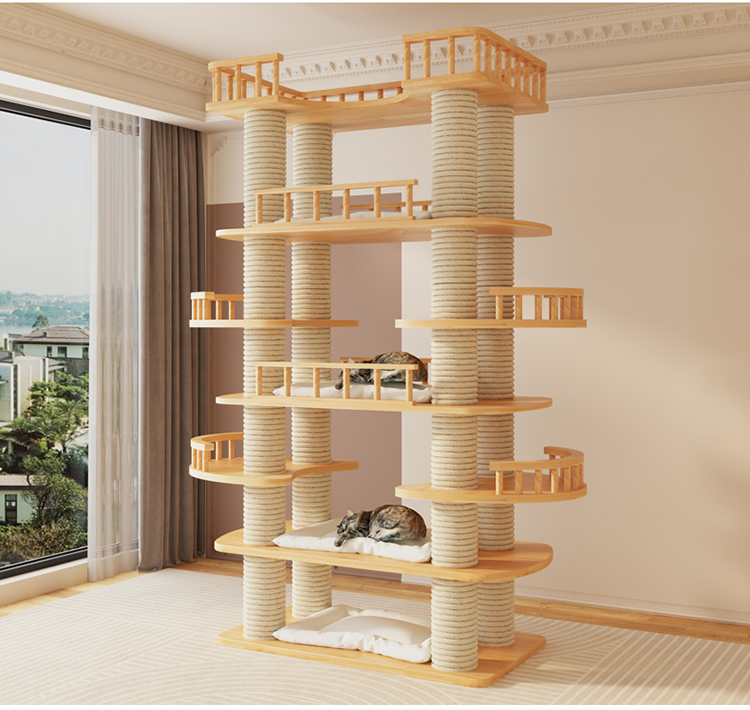 Large-Scale Luxury Modern Solid Wood Sisal Cat Climbing Frames Tower-Style Products 4+ Levels For Wholesale Customization