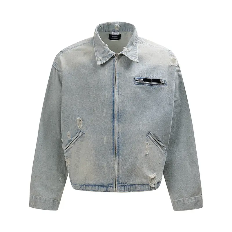 China ZD distressed oversize denim bomber jacket for men Suppliers, Company