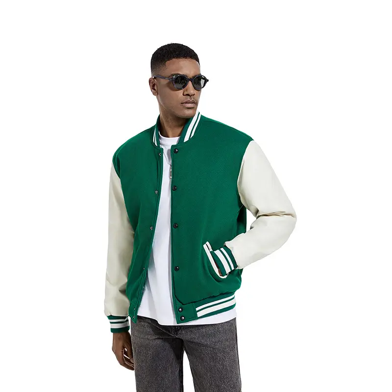 China ZD woolen pu sleeve men's black bomber jacket Companies, Product