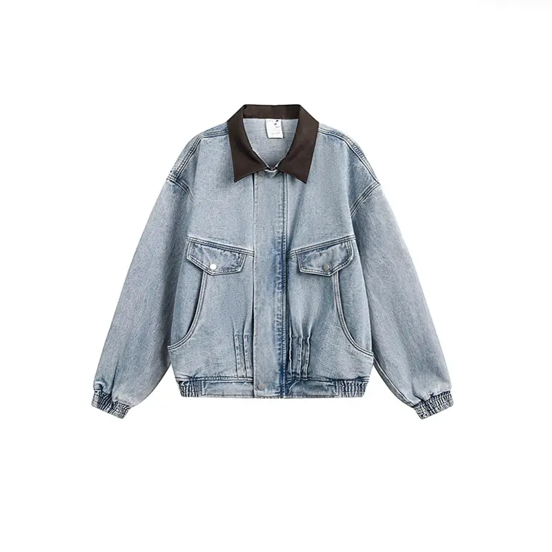 China ZD contrast collar blue denim jacket Manufacturer, Product