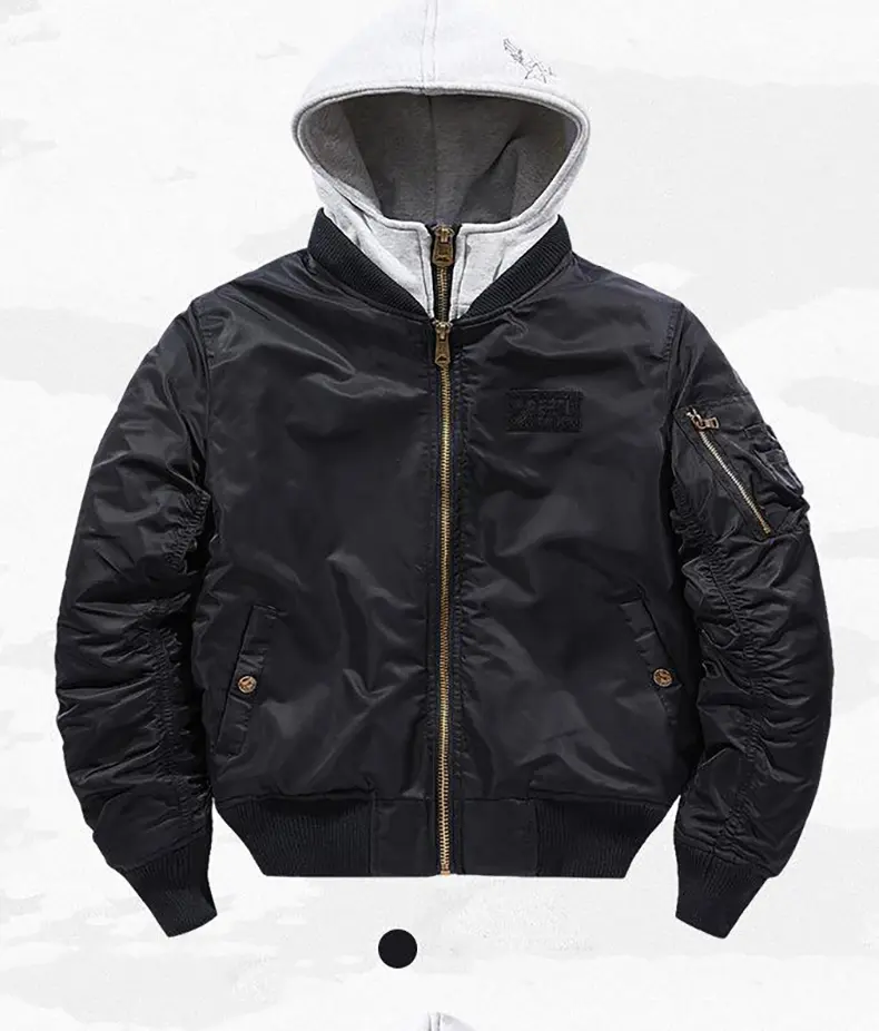 Men's Hooded Bomber Jacket Detail 1