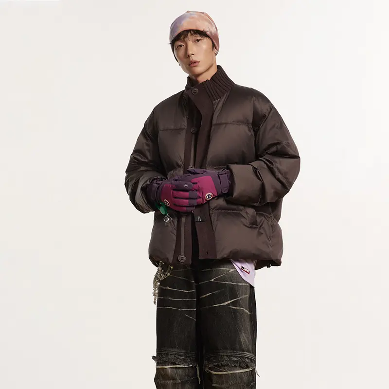 Wholesale ZD knit stand collar woven mens black puffer jacket Factories, Company