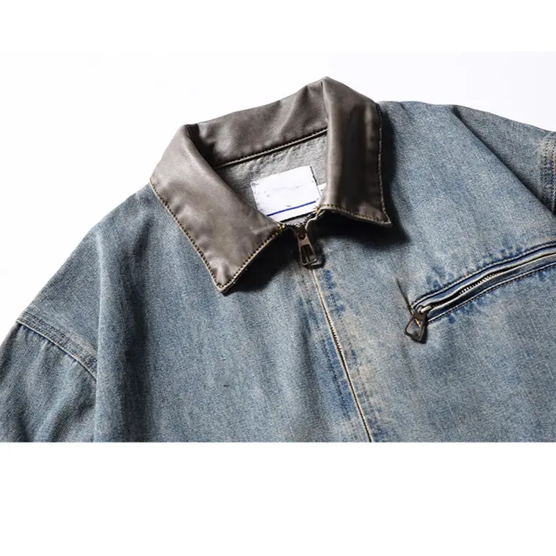 Wholesale ZD PU leather collar oversized denim jacket Factory, Companies