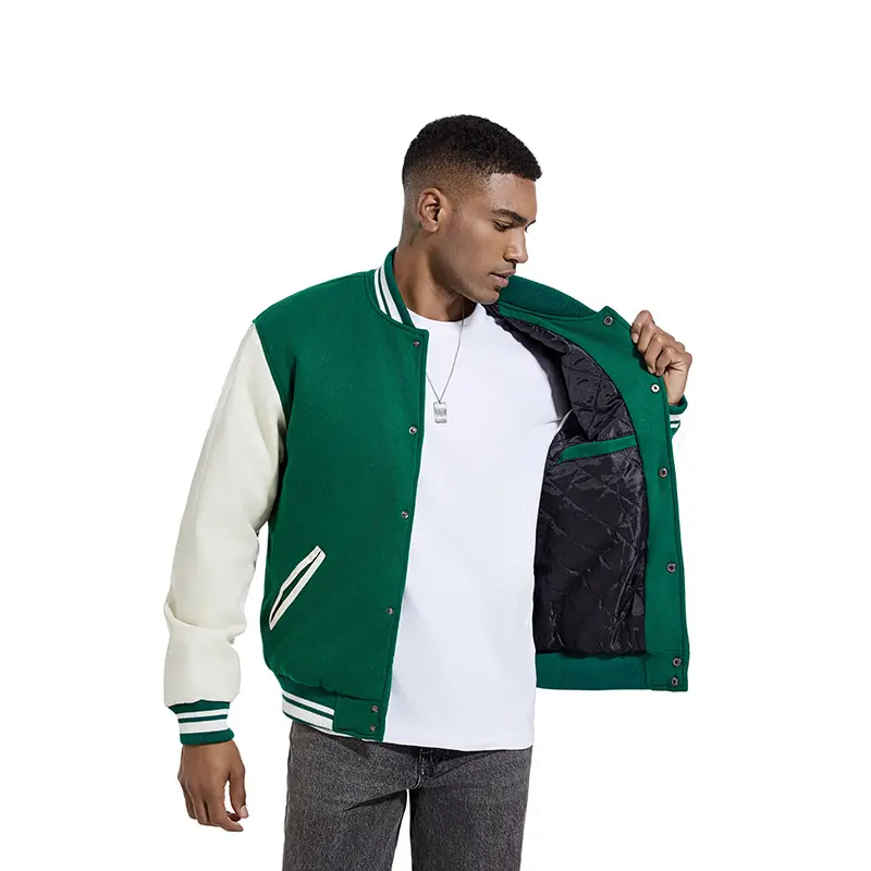 China ZD woolen pu sleeve men's black bomber jacket Companies, Product
