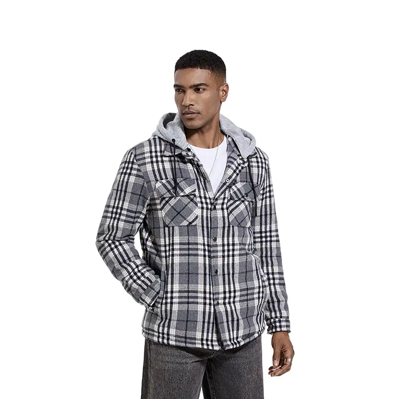 China ZD plaid print woolen hooded jacket men Manufacturers, Factory