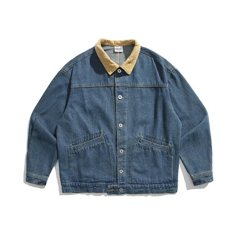 OEM ZD turn down collar dark blue denim jacket Factories, Companies