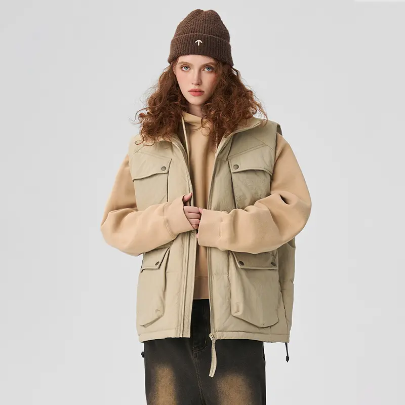 Wholesale ZD multi-pocket sleeveless beige puffer jacket Factories, Products