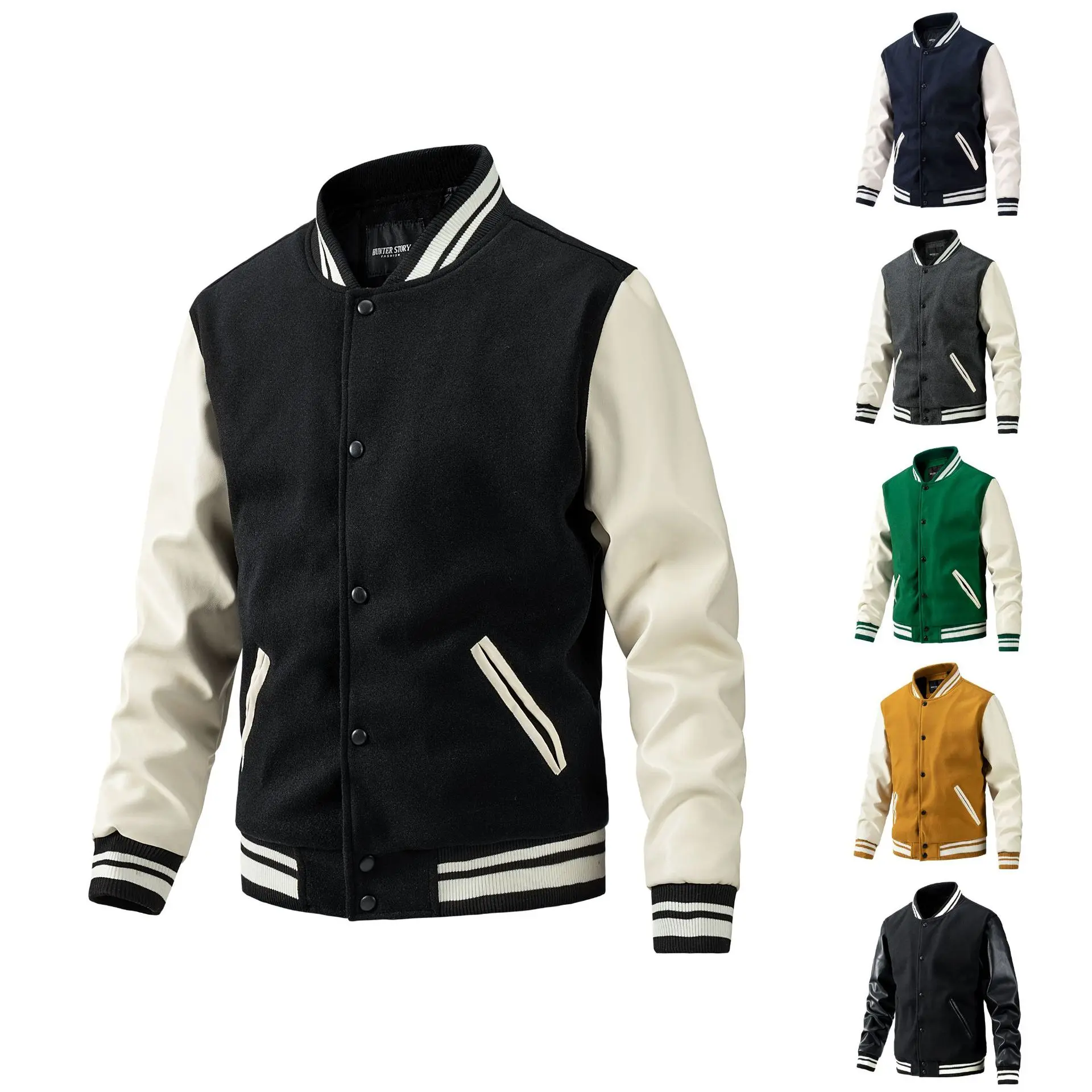 China ZD woolen pu sleeve men's black bomber jacket Companies, Product