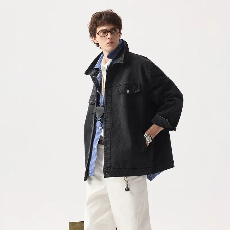 China ZD Fake two-piece mens black denim jacket Manufacturer, Product