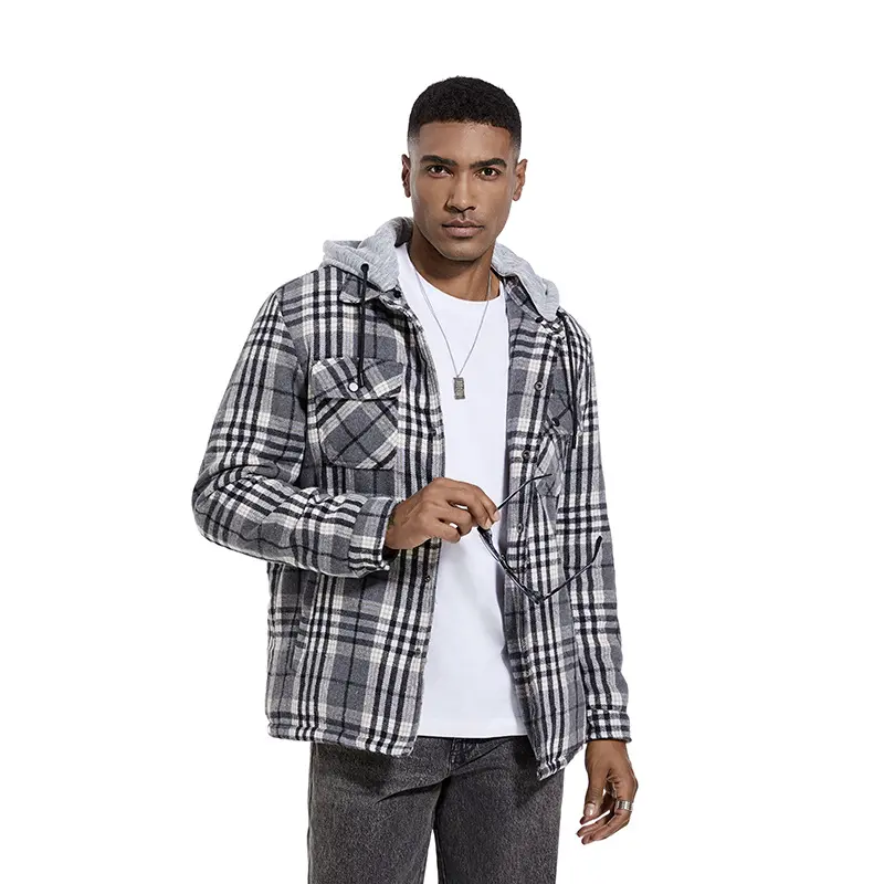 China ZD plaid print woolen hooded jacket men Manufacturers, Factory