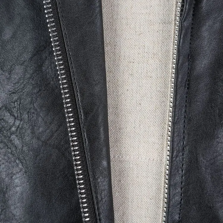 Stand Collar PU Leather Jacket Detail 2