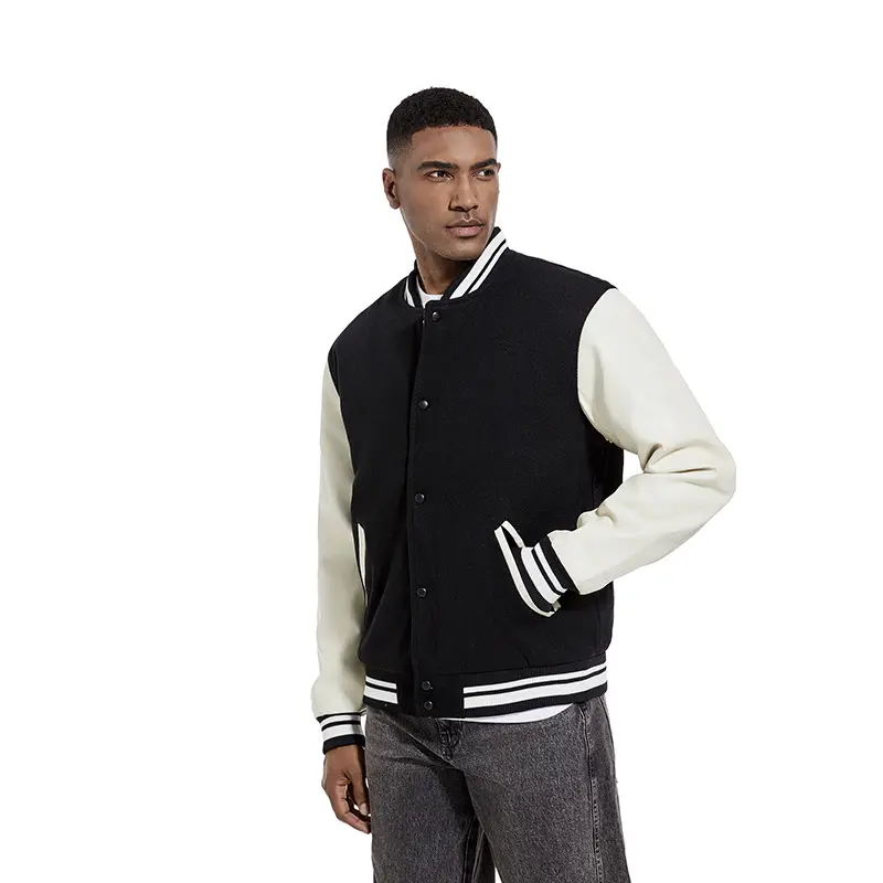 China ZD woolen pu sleeve men's black bomber jacket Companies, Product