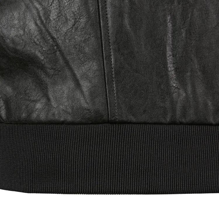 Stand Collar PU Leather Jacket Detail 1