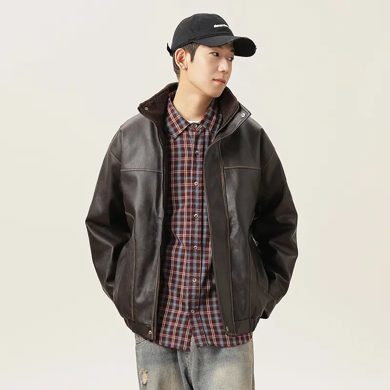 China ZD winter polyester padding brown leather bomber jacket Factory, Product