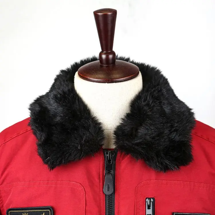 Men's Faux Fur Collar Puffer Jacket Detail 1