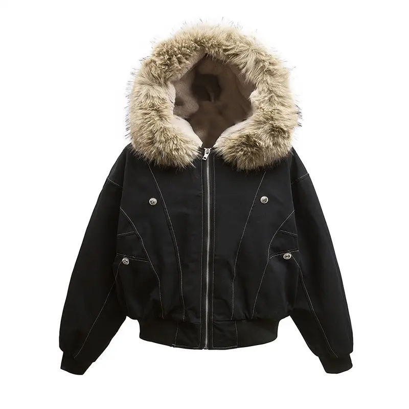 OEM ZD warm lining black puffer jacket with hood Supplier, Company