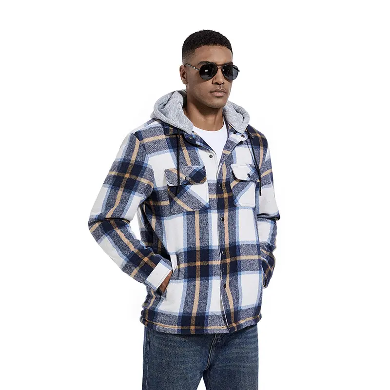 China ZD plaid print woolen hooded jacket men Manufacturers, Factory