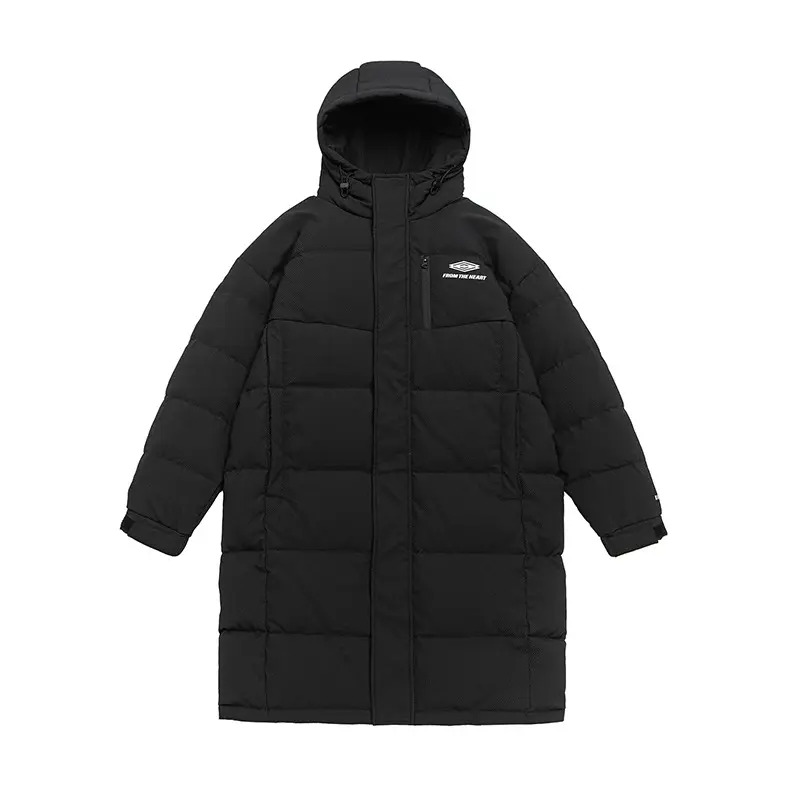 Men's long down jacket detail
