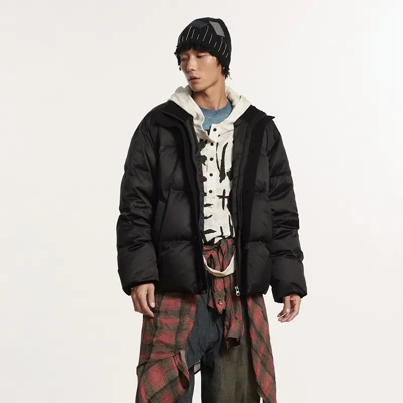 Wholesale ZD knit stand collar woven mens black puffer jacket Factories, Company